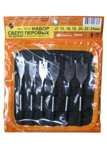Набор сверл для дерева перовых, 12-25Х152 мм, 6 штук, сумка Энкор 19121