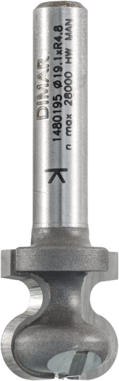 Фреза Dimar 1480195 паз ручка врезная R4,8 D19,1x19,1 L54,5 Z хвостовик 8 (L1-54.5 мм, L2-19.1 мм, D1-19.1 мм, D2-8 мм)