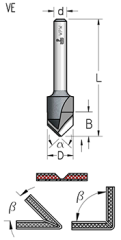 Фреза WPW VE90123 паз V 90 гр. для гибки Alucobond D13 B12,5 хвостовик 6